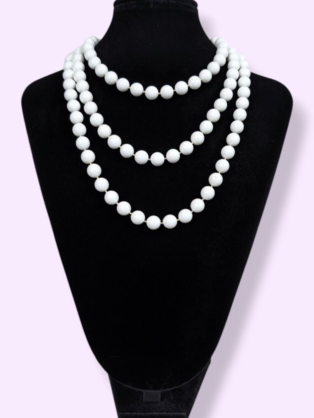 Long White Infinity Beaded Necklace
